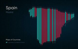 Espagne carte est montré dans une graphique avec bars et lignes. Japonais chandelier graphique séries vecteur