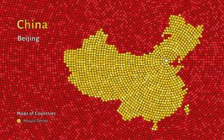 Chine carte avec une Capitale de Pékin montré dans une mosaïque brique modèle vecteur
