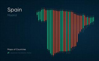 Espagne carte est montré dans une graphique avec bars et lignes. Japonais chandelier graphique séries vecteur