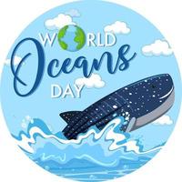 bannière de la journée mondiale de l'océan avec une baleine dans l'océan isolée vecteur