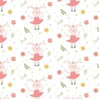 vecteur lapin modèle avec fleurs, mignonne impression pour en tissu