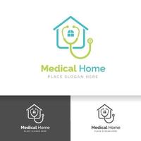 création de logo de maison médicale avec icône stéthoscope. vecteur