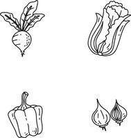 main tiré des légumes dans abstrait conception. isolé sur blanc Contexte. vecteur illustration.