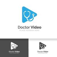 stéthoscope isolé sur le signe du bouton de lecture. conception de logo vidéo de médecin. vecteur