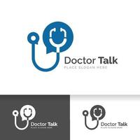 modèle de conception de logo de conversation de médecin. stéthoscope isolé sur bulle chat vecteur
