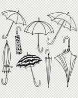 isolé noir parapluie icône. ensemble huit différent Emplacements de noir parapluie vecteur illustration