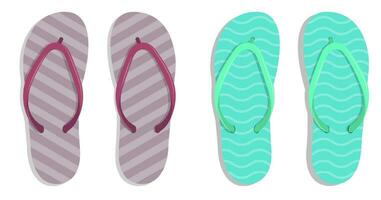 plage caoutchouc chaussons dans dessin animé style supporter sur sablonneux rivage. plage chaussures. Couleur vecteur