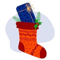 chaussette de noël avec cadeau vecteur