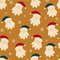 Noël modèle, Père Noël têtes et flocons de neige cool répéter Contexte. plat vecteur illustration pour décoration.