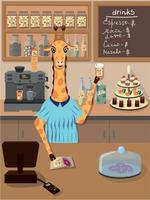 barista girafe fait du café dans un café. girafe de caractère vectoriel. conception de personnages animaux vecteur