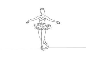 un dessin au trait continu d'une jeune danseuse de ballet gracieuse exécute une danse classique de beauté au stade de l'opéra. concept de spectacle de ballet. illustration vectorielle de dessin dynamique à une seule ligne vecteur