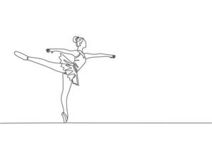 un dessin au trait continu d'une jeune danseuse de ballet gracieuse exécute une danse classique de beauté au stade de l'opéra. concept de spectacle de ballet. illustration vectorielle de dessin dynamique à une seule ligne vecteur