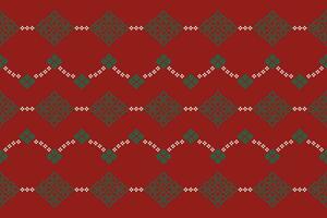 ethnique géométrique en tissu modèle traverser point.ikat broderie ethnique Oriental pixel modèle rouge Noël journée Contexte. abstrait, vecteur, illustration. texture, cadre, décoration, motifs, soie fond d'écran. vecteur