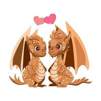 mignonne dessin animé dragon couple dans l'amour. vecteur illustration isolé sur blanc Contexte