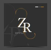 z et r logo conception avec une noir Contexte et or caractères vecteur