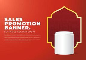 bannière de promotion des ventes pour la vente du ramadan avec piédestal circulaire, socle, pilier ou scène d'affichage. vecteur