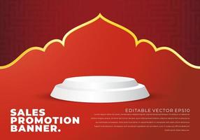 bannière de promotion des ventes pour la vente du ramadan avec piédestal circulaire, socle, pilier ou scène d'affichage. vecteur