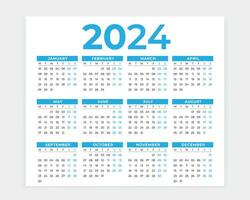 calendrier 2024, calendrier conception, planificateur conception, 12 mois calendrier conception, impression prêt, gratuit vecteur