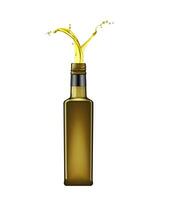 olive pétrole bouteille avec éclaboussures, verser olive pétrole vecteur