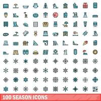 100 saison Icônes ensemble, Couleur ligne style vecteur