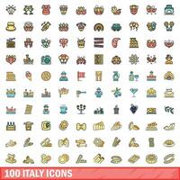 100 Italie Icônes ensemble, Couleur ligne style vecteur