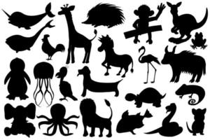 collection de silhouette d'animaux dessinés à la main isolée dans un fond blanc vecteur