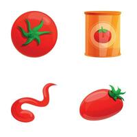 tomate pâte Icônes ensemble dessin animé vecteur. rouge légume et pouvez de tomate pâte vecteur