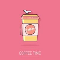 café, icône de tasse de thé dans le style comique. pictogramme d'illustration de dessin animé de vecteur de tasse de café. boisson effet splash concept d'entreprise.