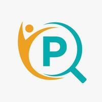lettre p chercher et soins de santé logo conception. communauté chercheur logo symbole vecteur