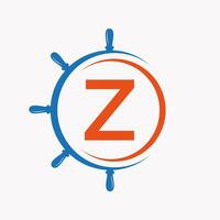 lettre z navire logo concept avec navire roue symbole vecteur modèle