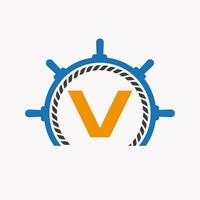 lettre v croisière pilotage logo. yacht symbole, navire logotype, Marin signe modèle vecteur