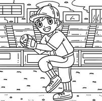 garçon tangage base-ball coloration page pour des gamins vecteur