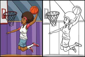 basketball fille claquer tremper coloration illustration vecteur