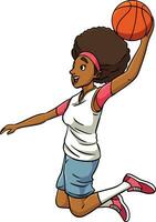 basketball fille claquer tremper dessin animé coloré clipart vecteur