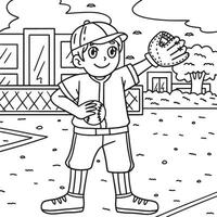 base-ball garçon lanceur coloration page pour des gamins vecteur