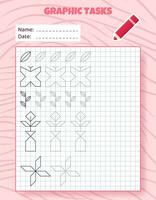 dessin par cellules. éducatif Jeu pour préscolaire les enfants. feuilles de travail pour pratiquant logique et moteur compétences. Jeu pour enfants. graphique Tâches avec différent objets et éléments. vecteur illustration