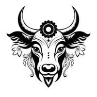 vache tête avec fleurs. vecteur illustration pour tatouage ou t chemise conception.