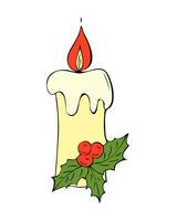 bougie avec Noël vacances décoration avec poinsettia étoile. couleurs art dessin griffonnages. pour Noël carte. vecteur
