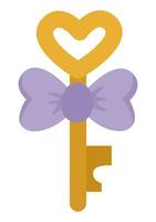 vecteur d'or clé icône. magnifique fermer à clé élément lié avec violet ruban et arc isolé sur blanc Contexte. mariage ou mariage symbole illustration