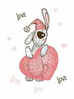 une la Saint-Valentin journée carte. mignonne lapin avec une gros cœur. vecteur. vecteur