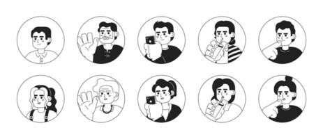 hispanique Latin les Américains noir et blanc 2d vecteur avatars illustration paquet