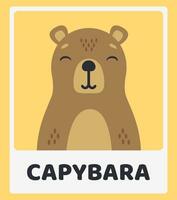 mignonne capibara. animal portraits. éducatif cartes pour les enfants. Facile vecteur illustrations.