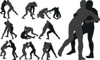 ensemble de silhouettes les athlètes lutteur dans lutte, lutte. greco romain lutte, lutte, combattre, lutte, Lutter Avec, duel, mixte martial art, esprit sportif vecteur