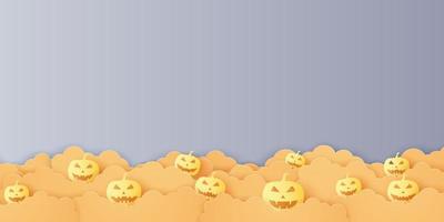 citrouille d'halloween et nuage, style art papier vecteur