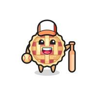 personnage de dessin animé de tarte aux pommes en tant que joueur de baseball vecteur