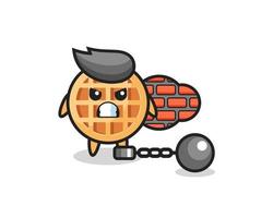 mascotte de personnage de gaufre de cercle en tant que prisonnier vecteur