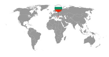 épinglez la carte avec le drapeau de la bulgarie sur la carte du monde. illustration vectorielle. vecteur