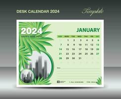 calendrier 2024 conception- janvier 2024 modèle, bureau calendrier 2024 modèle vert fleurs la nature concept, planificateur, mur calendrier Créatif idée, publicité, impression modèle, vecteur eps10