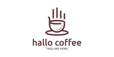 main combinaison conception logo avec café, minimaliste ligne logo. vecteur