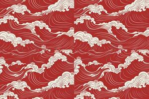 diagonale Japonais vague modèle avec blanc mousse sur rouge Contexte vecteur